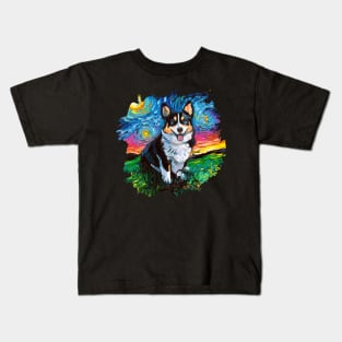 Tri Color Corgi Night with border Kids T-Shirt